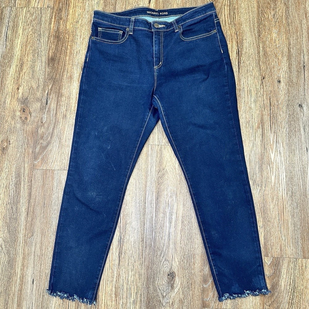 Michael Kors Womens Jeans Size 12 Dark Wash Skinny Raw Hem Stretch Ankle Denim